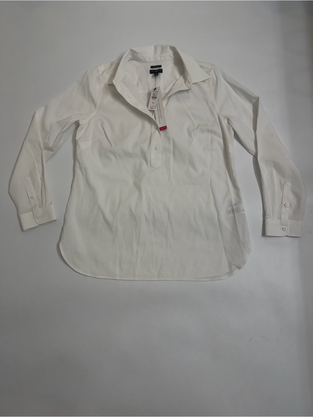 NWT Talbots White Non-Iron Cotton Stretch Popover Career Blouse 4P Old Money